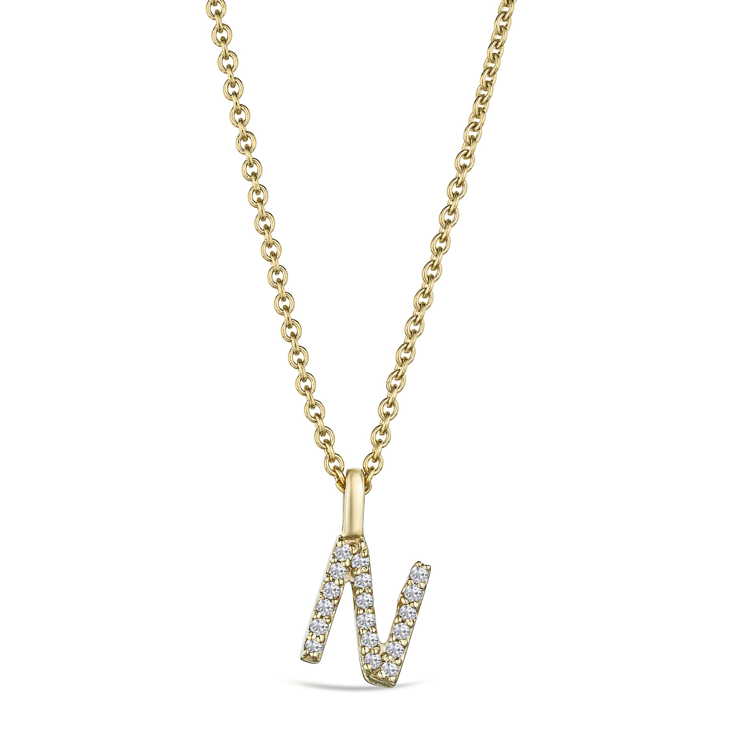 Love Letter Initial N Lab Diamond Necklace set in 9K Yellow Gold